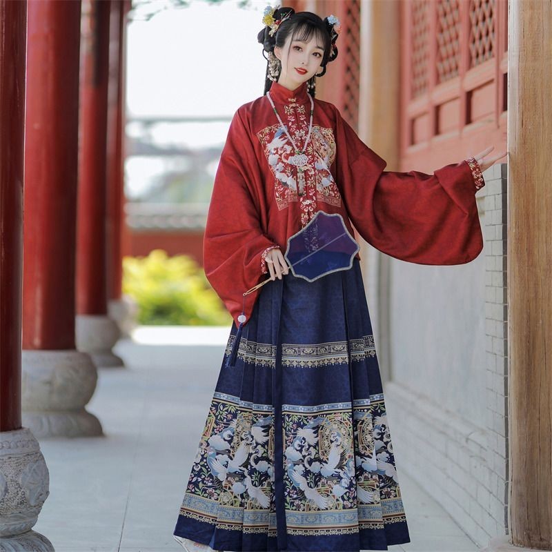 Hanfu ผู้หญิงเต็มชุดกระโปรงหน้าม้าเครนภาษา Stand-Up Collar คู่ปก Pipa แขนทุกวัน 2026 คลังสินค้าพร้อม