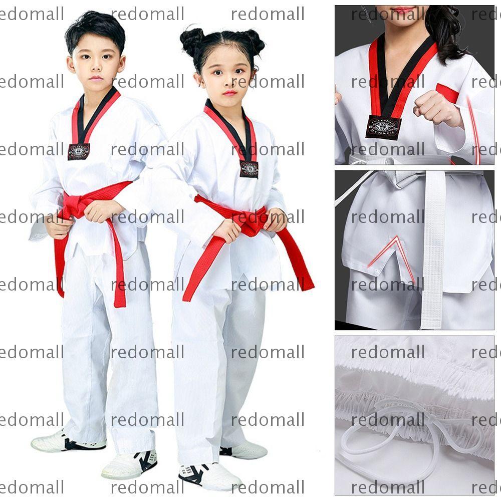 REDOMALL เด็ก TKD เครื่องแต่งกาย, ผ้าฝ้ายสีขาวเทควันโดเครื่องแบบ, แฟชั่น V คอ Breathable Professiona