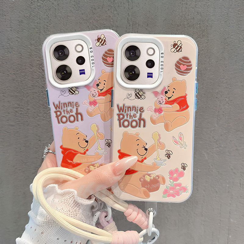 เคส Vivo V70 Case เคสลายน่ารักการ์ตูน วินนี่เดอะพูห์ หมี พิกเล็ต กันกระแทก พร้อมขอบซิลิโคนอ่อน สายคล้องโทรศัพท์ เคสแข็งด้านสำหรับสาวๆ