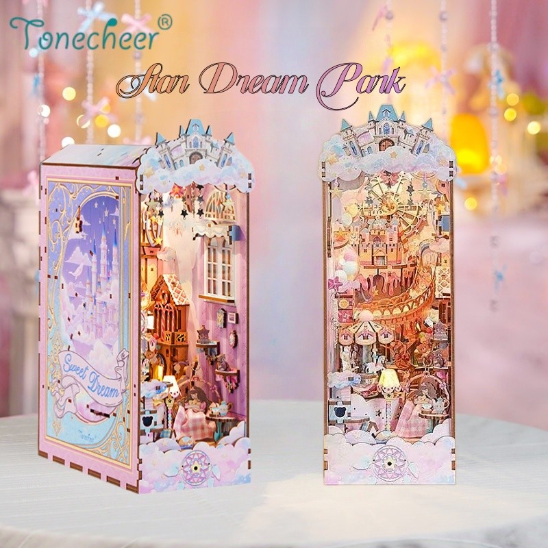【ส่งด่วนกทม.】Fun Star Dreamland ประกอบ Induction Bookend diy Hut Building Blocks ปริศนาของเล่นเครื่องประดับของขวัญปีใหม่หญิง