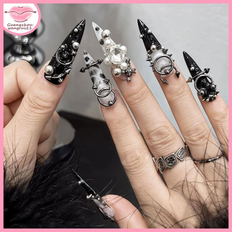 [GZ] 12 กริด Gothic Punk Retro โลหะเล็บ Jewellery 3D Gold Silver Nail Rhinestone อุปกรณ์เสริม DIY Gl