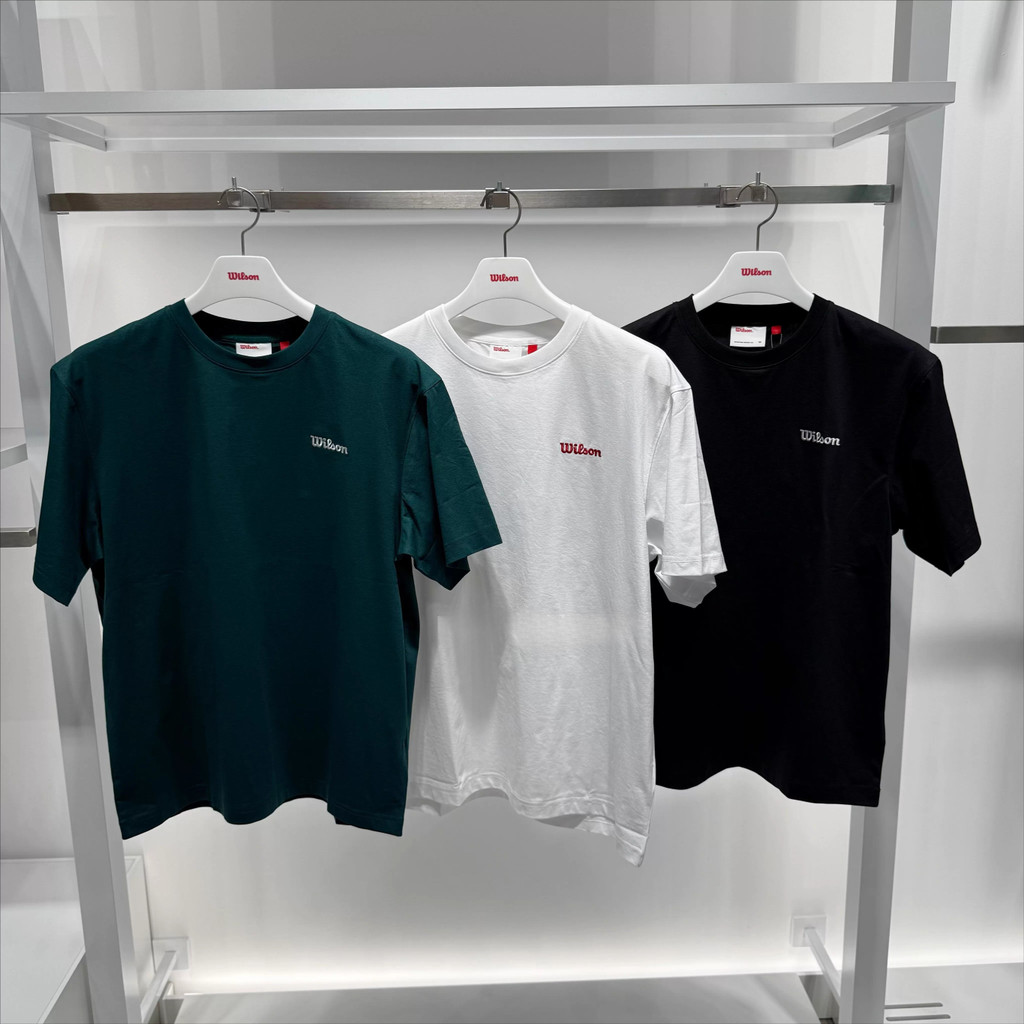 Wils0ns Unisex Letter พิมพ์ป้ายขนาดเล็กผ้าฝ้ายแท้รอบคอเทนนิสกีฬาเสื้อแขนสั้น