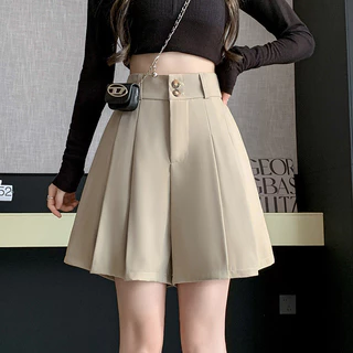 กางเกงขาสั้นเอวสูงสไตล์เกาหลี ทรงA-line สีดำ สำหรับคนชอบแฟชั่น