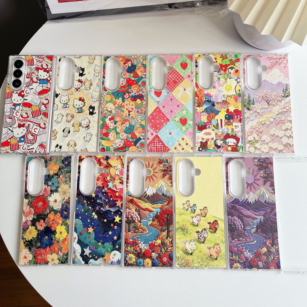 จิตรกรรม ดอกไม้ Kitty Cat เคส Samsung Galaxy Z Fold 8 Ultra 7 6 5 4 3 Case ป้องกันการตก พลิกปก เคส
