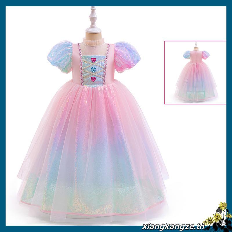 Mqatz สีชมพูสาวคอสเพลย์ชุดแขนสั้นเด็กเครื่องแต่งกายลูกไม้วันเกิดชุดเจ้าหญิงพรรค ASMR092