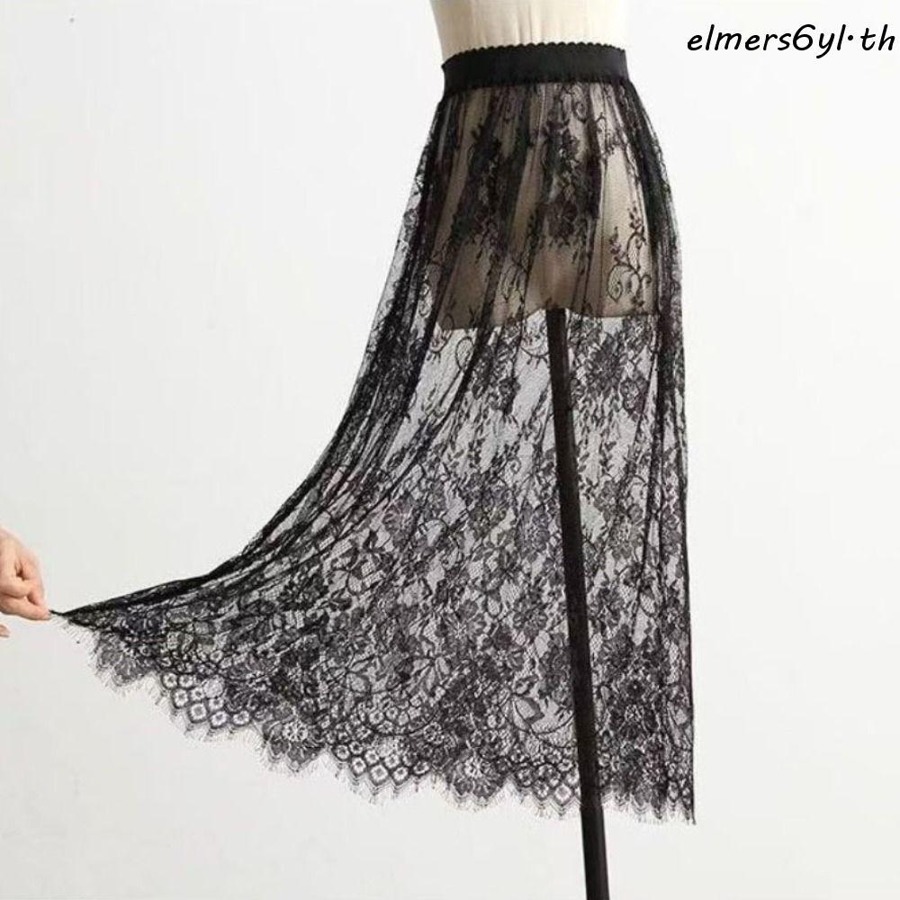 ELMERS ลูกไม้กระโปรงสลิป, ดอกไม้ 75 ซม.กระโปรงความปลอดภัย Petticoat, แฟชั่น Anti-glare Hight เอว Streetwear ตาข่าย Underkirt Slips ชุด Commuting