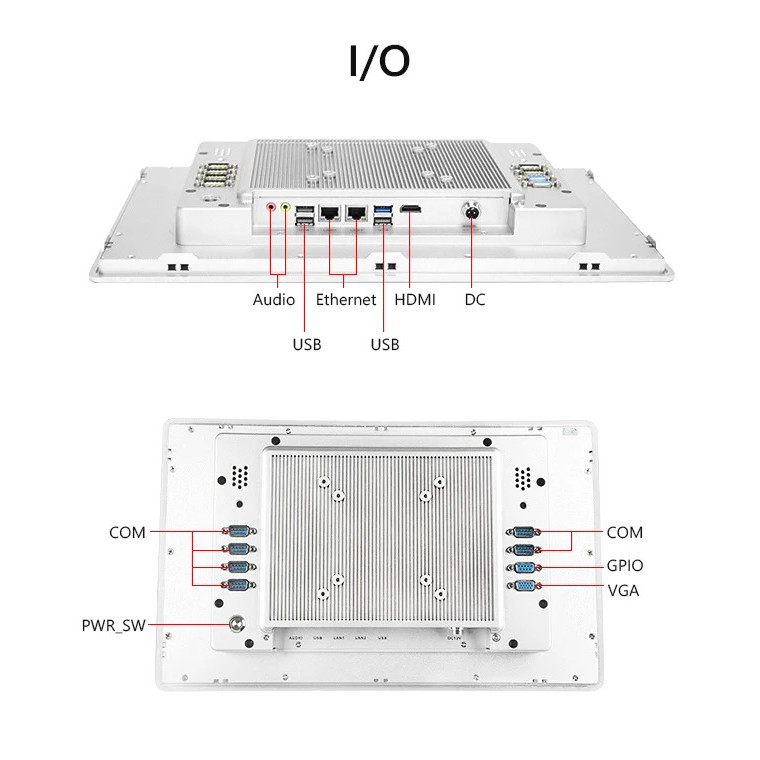 12 15 19 21 RJ45/R232 I3 I5 I7 J1900 Linux/ Win10 IP65 พร้อมหน้าจอสัมผัสแบบ Capacitive แผงอุตสาหกรรม