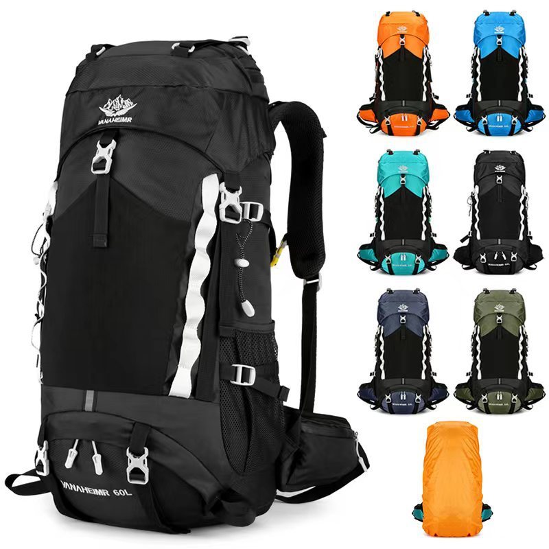New hiking backpack Large Capacity Multifunctional60L Outdoor waterproof backpack with rain cover in