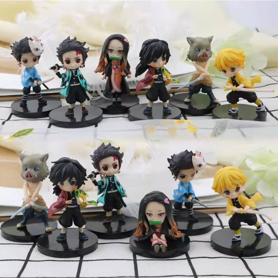 6 ชิ้น/เซ็ต Demon Slayer ตุ๊กตาของเล่นเด็กอะนิเมะตุ๊กตา Kimetsu ไม่มี Yaiba Demon Slayer ตุ๊กตาเหมาะ