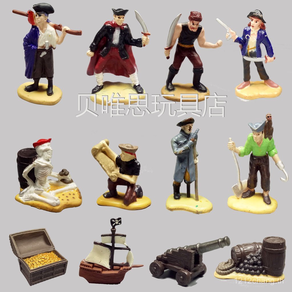 สินค้าใหม่ mini Pirate Skeleton Man Pirate Ship Treasure Box Gunpowder Barrel Cannon ฉากของเล่น Stat