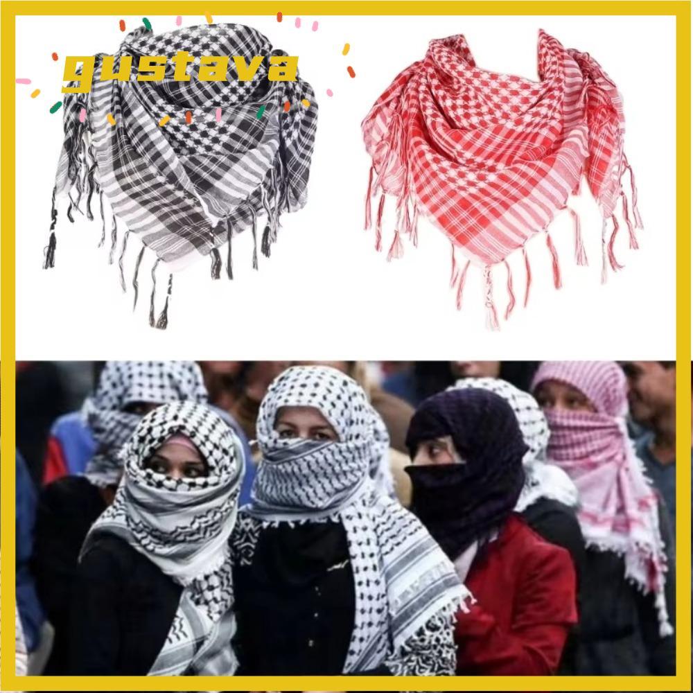 GUSTAVA Shemagh Headscarf, with Tassel Large Head Neck Scarf, Costume Bandana Keffieh สําหรับผู้ชายผ