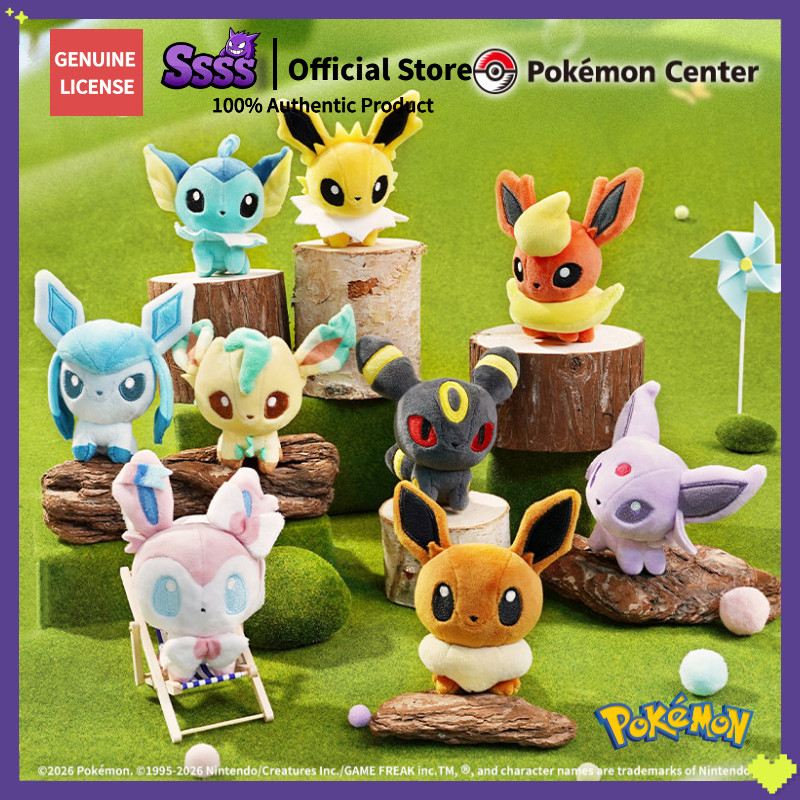 ของแท้Pokémon Center Eeveeจี้ตุ๊กตาข้าวเหนียวนุ่มชุดFairy Eeveeน้ําEevee Fire Eevee