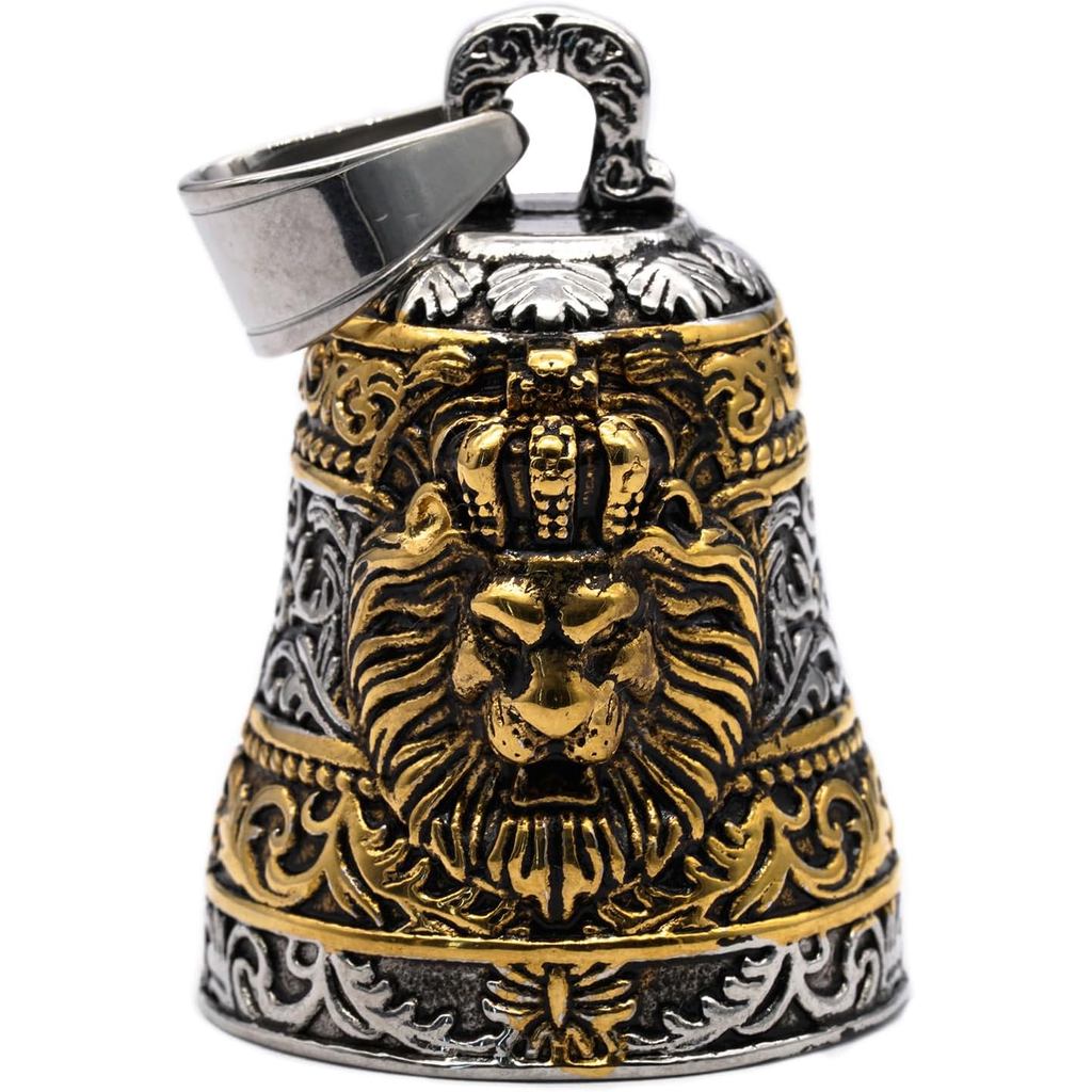 Royal King Lion Head Guardian กระดิ่งมอเตอร์ไซค์พร้อมที่แขวนสําหรับ Biker, พวงกุญแจนําโชคและอุปกรณ์ม