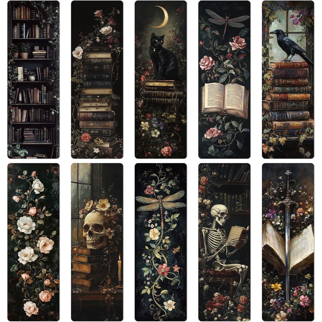 Dark Romance Bookmarks ของขวัญ-20 ชิ้น Gothic ดอกไม้บุ๊คมาร์ค Retro ความงามหนังสือ Mark Skull พืช Dr