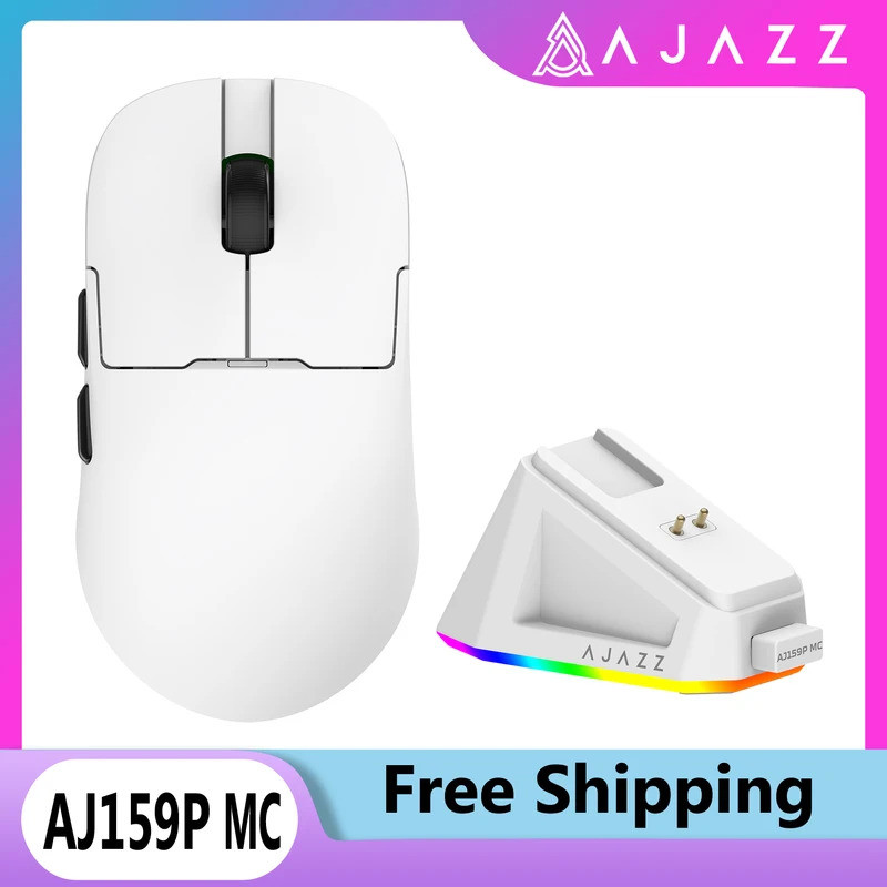 AJAZZ AJ159P MC Tri-mode Wired BT เมาส์เล่นเกมไร้สายพร้อมฐานชาร์จแม่เหล็กสูงสุด 12000DPI เมาส์สําหรั