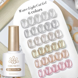 【Local】BORN PRETTY 6 สี Water Light Magnetic Gel ยาทาเล็บสีชมพูเงิน Varnis กึ่งถาวรเล็บเจล 10ml