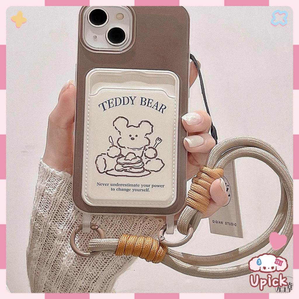 Upick-ใช้งานร่วมกับสําหรับiphone 15 14 13 12 11 16 Pro MAX 7 8 Plus น่ารักหมีเคสโทรศัพท์นุ่ม มีสายคล้องป้องกันการสูญหาย