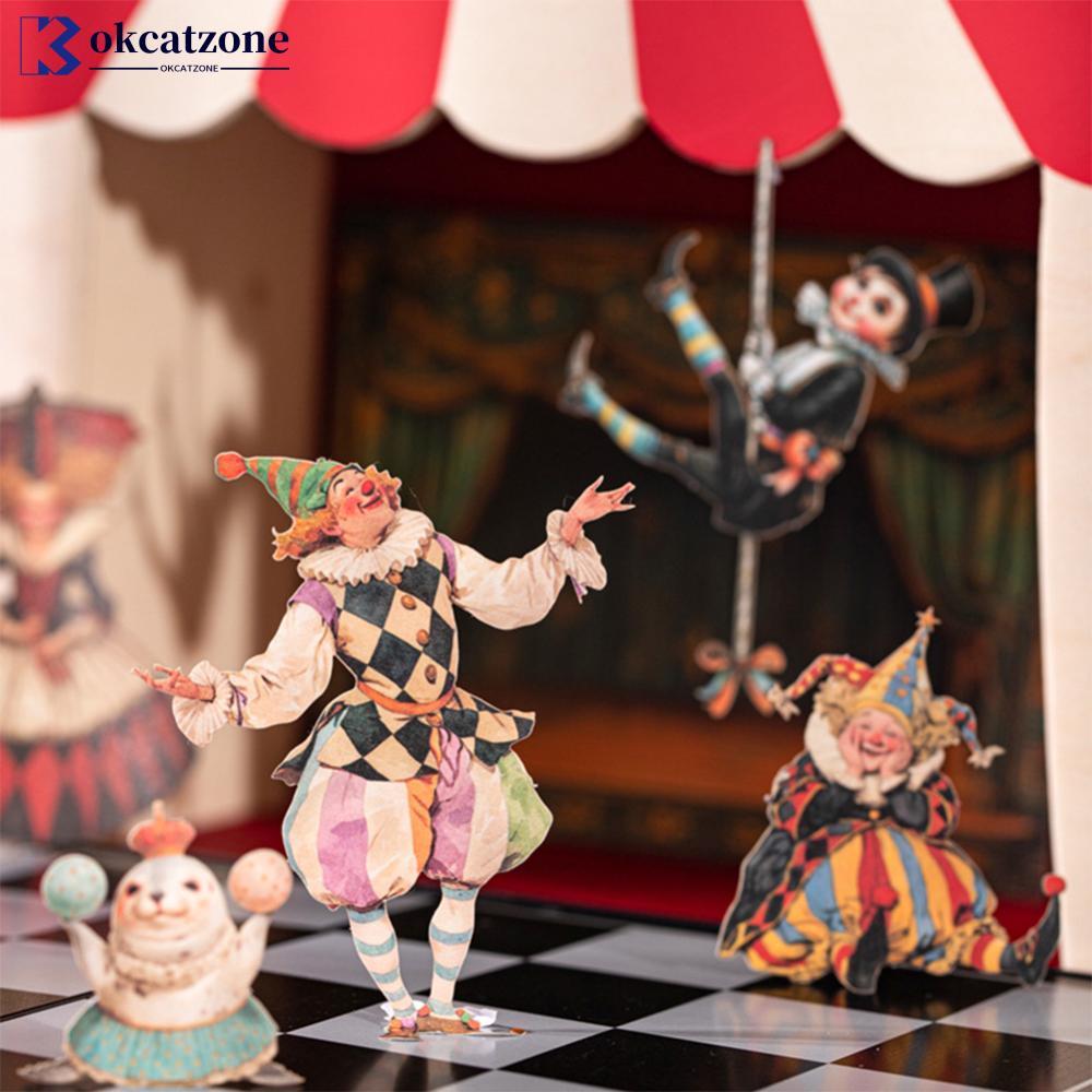 OKCATZONE Hard Cardstock สติกเกอร์ Carnival Party Circus ClownTheme ภูมิทัศน์สติกเกอร์ Paster DIY Jo