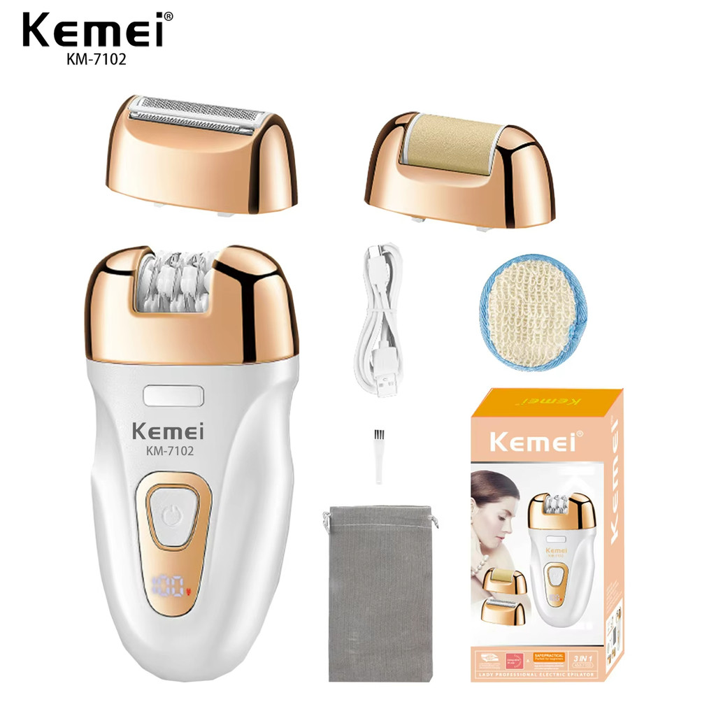 รุ่นใหม่ KEMEI KM-7102 เครื่องถอนขนไฟฟ้า เครื่องกำจัดขน เครื่องถอนขน ที่ถอนขนรักแร้ เครื่องบดเท้า