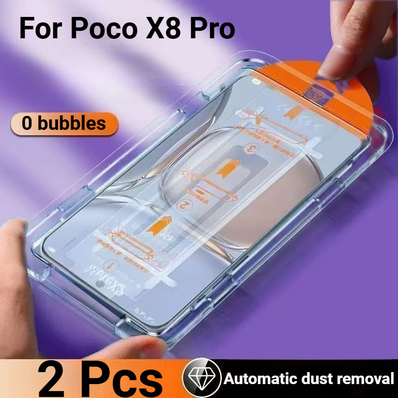 2 ชิ้น ฟิล์ม Poco X8 Pro ฟิล์มกระจก HD One-คลิกกระจกนิรภัยป้องกันหน้าจอสําหรับ Xiaomi Poco X8 X7 X6 Pro Max 4G 5G