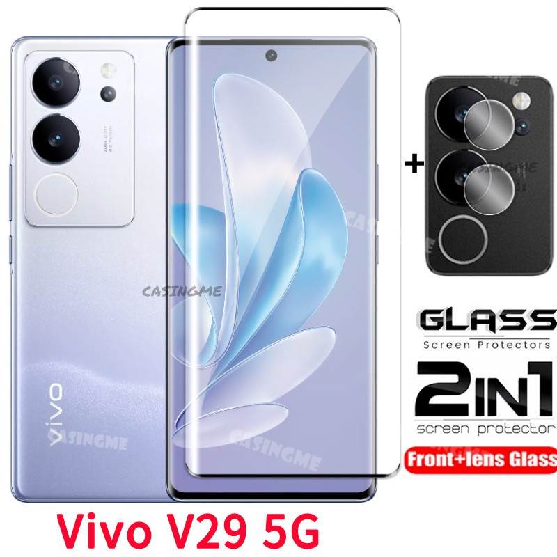 Vivo V29 5Gโค้งกระจกนิรภัยคลุมทั้งหมดฟิล์มด้านหน้าด้านหลังเลนส์ฟิล์มกระจกนิรภัยป้องกันหน้าจอสําหรับV