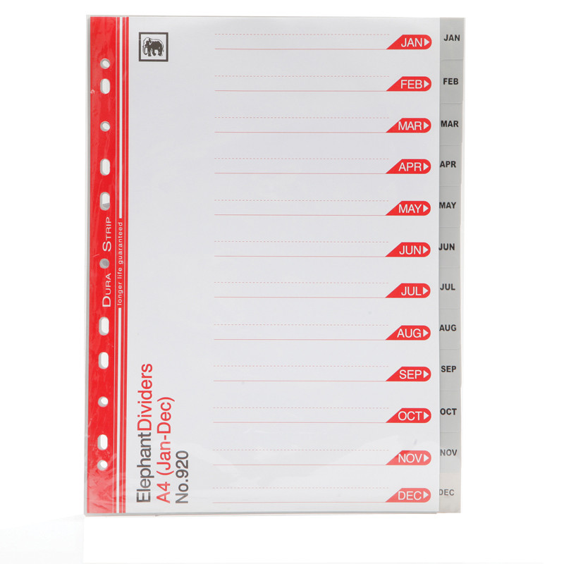 ELEPHANT อินเด็กซ์พลาสติก PP เทา (A4, JAN-DEC)