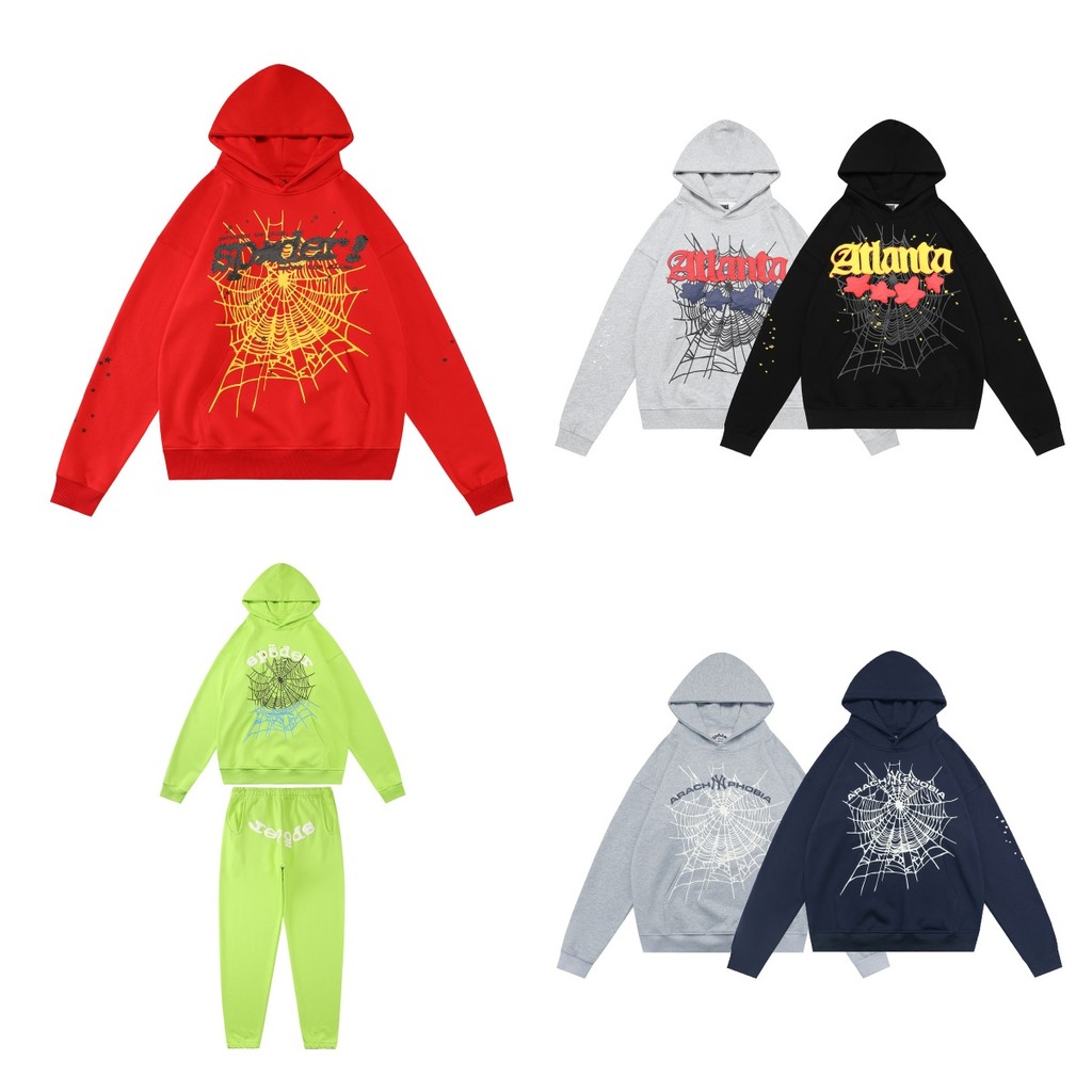 Sp5der ฮู้ดดี้ลายแมงมุม พิมพ์โฟม สไตล์ STREETWEAR ทรงคลายหลวม