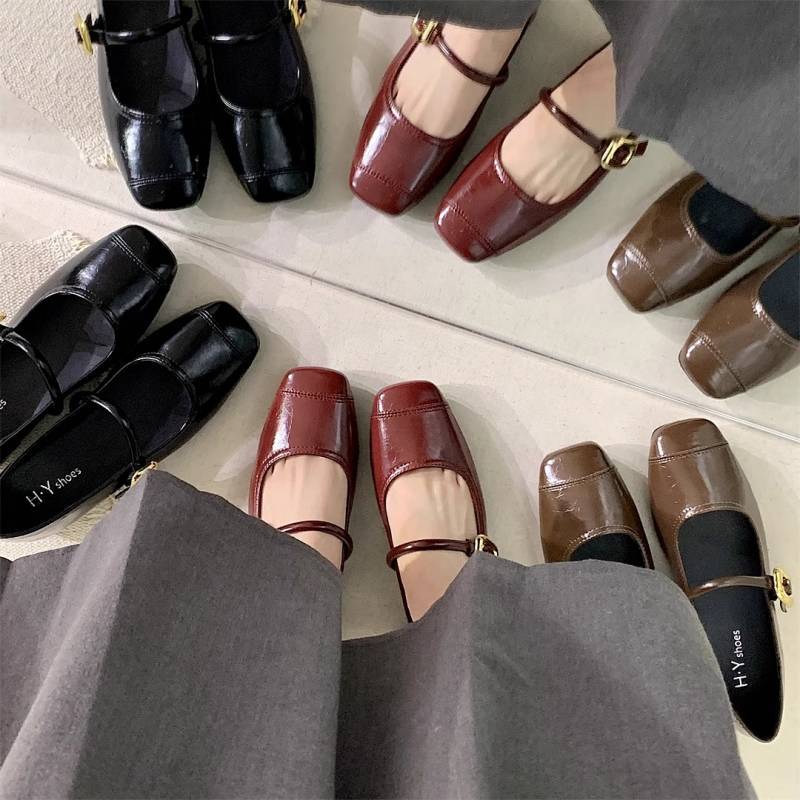 Flat Mary Jane Black Shoes French Brown All-Match Gentle Mary Jane Shoes Da2D