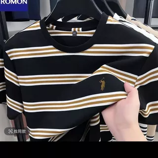 สไตล์อเมริกันลายสีจับคู่แขนสั้นเสื้อยืดผู้ชายฤดูร้อนสไตล์ใหม่หลวมรอบคอด้านบนขนาดใหญ่