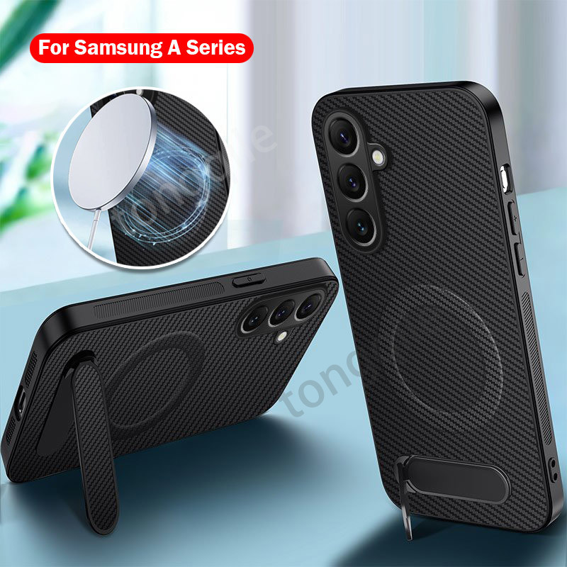 SAMSUNG สําหรับSamsung Galaxy A57 A37 A17 A07 A56 A36 A26 A16 A06 5G 4G 2026 คาร์บอนไฟเบอร์นุ่มTPUซิลิโคนโทรศัพท์ปลอกปกหลังกันกระแทกกันชนAnti Drop Stand Holder Bracket