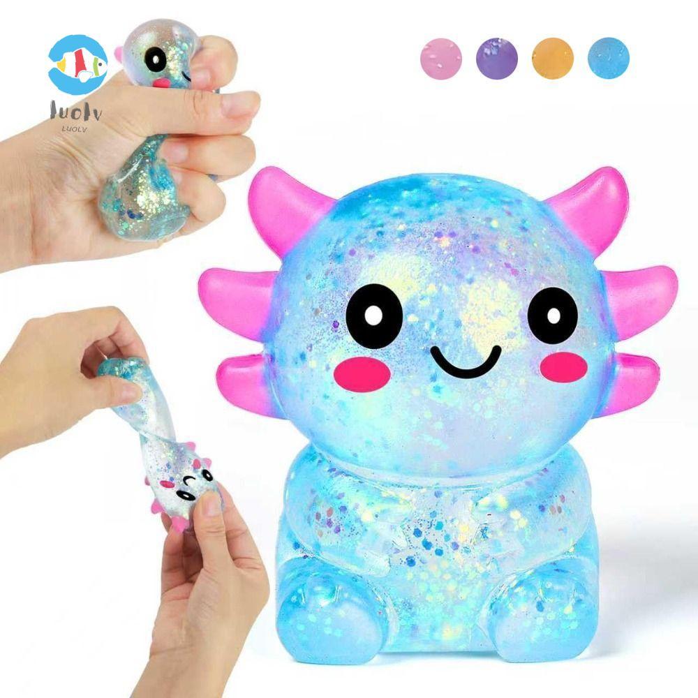 LUOLUVO Squishy ความเครียด Glitter รูปร่างน่ารัก Axolotl Squishy ของเล่น, Soothing Texture น้ําตาลที