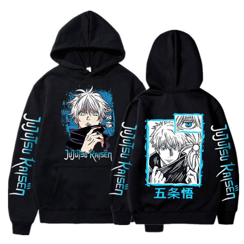 Baju Jujutsu Kaisen อะนิเมะแขนยาว Unisex กราฟิกเสื้อกันหนาวคอสเพลย์ Satoru Gojo Top Harajuku Pullover Hoodie