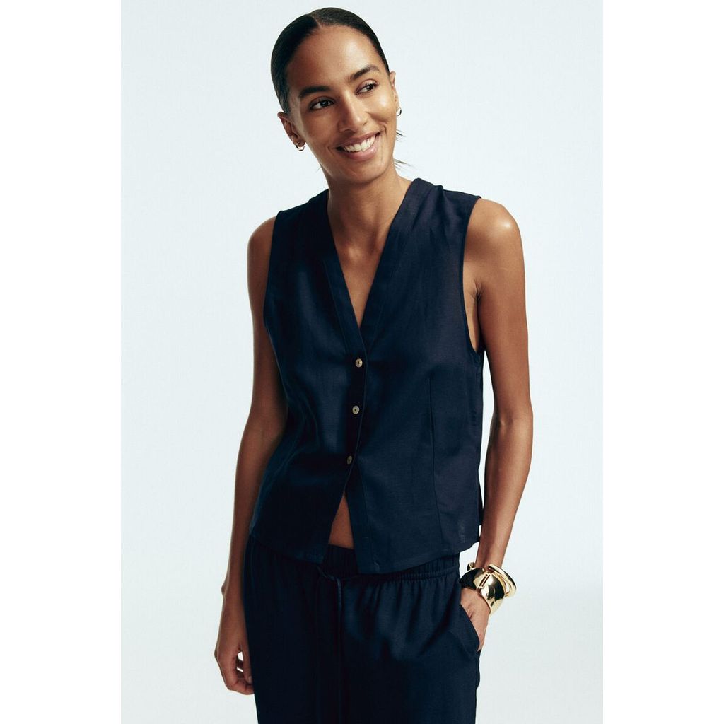 H&M(เอชแอนด์เอ็ม) เสื้อเชิ้ตแขนกุดผ้าลินินผสม Women Sleeveless linen-blend shirt 1317421_1