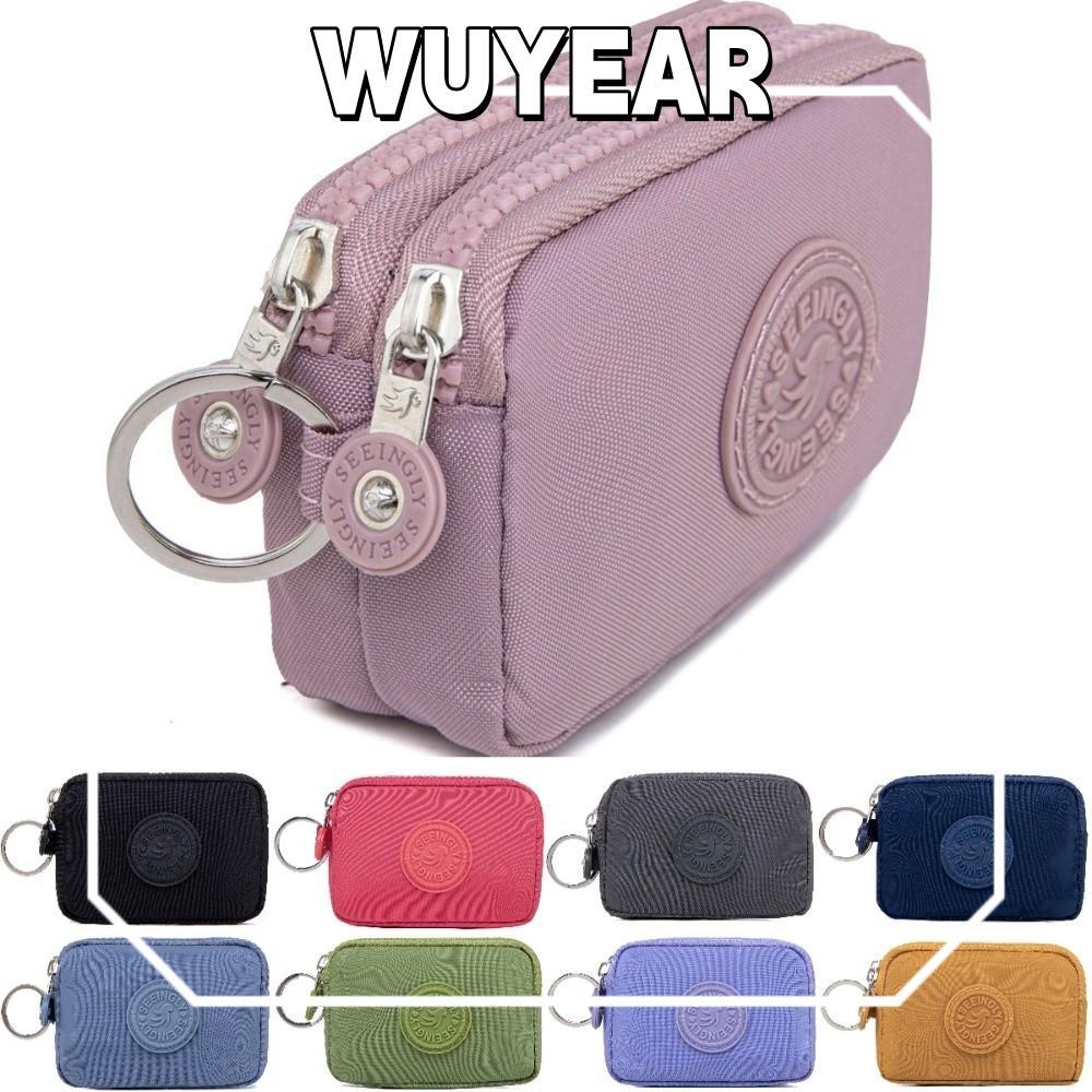 IWUYEAR กระเป๋าสตางค์ผู้หญิง สีทึบ กันน้ํา สองชั้น พร้อมกระเป๋าใส่เหรียญและพวงกุญแจ ทำจากไนลอนและมีซิป เหมาะสำหรับการใช้งานกลางแจ้ง