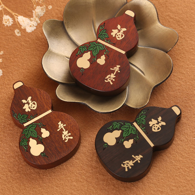 ไม้มะเกลือทาสีไม้จันทน์สีแดงมือวาดมะระ Fu Lu Ping An จี้รถหัตถกรรมของขวัญอุปกรณ์เสริม DIY เครื่องประ