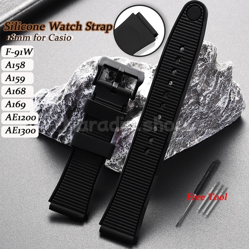18 มม.ซิลิโคนสําหรับ Casio F-91 W/A158/A159/A168/A169/AE1200/1300 สําหรับคลาสสิกขนาดเล็กสแควร์สําหรั