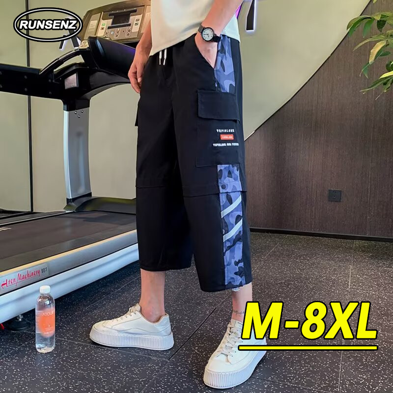M-8XL Plus Size Capri Pants Men Loose Casual Cargo Pants