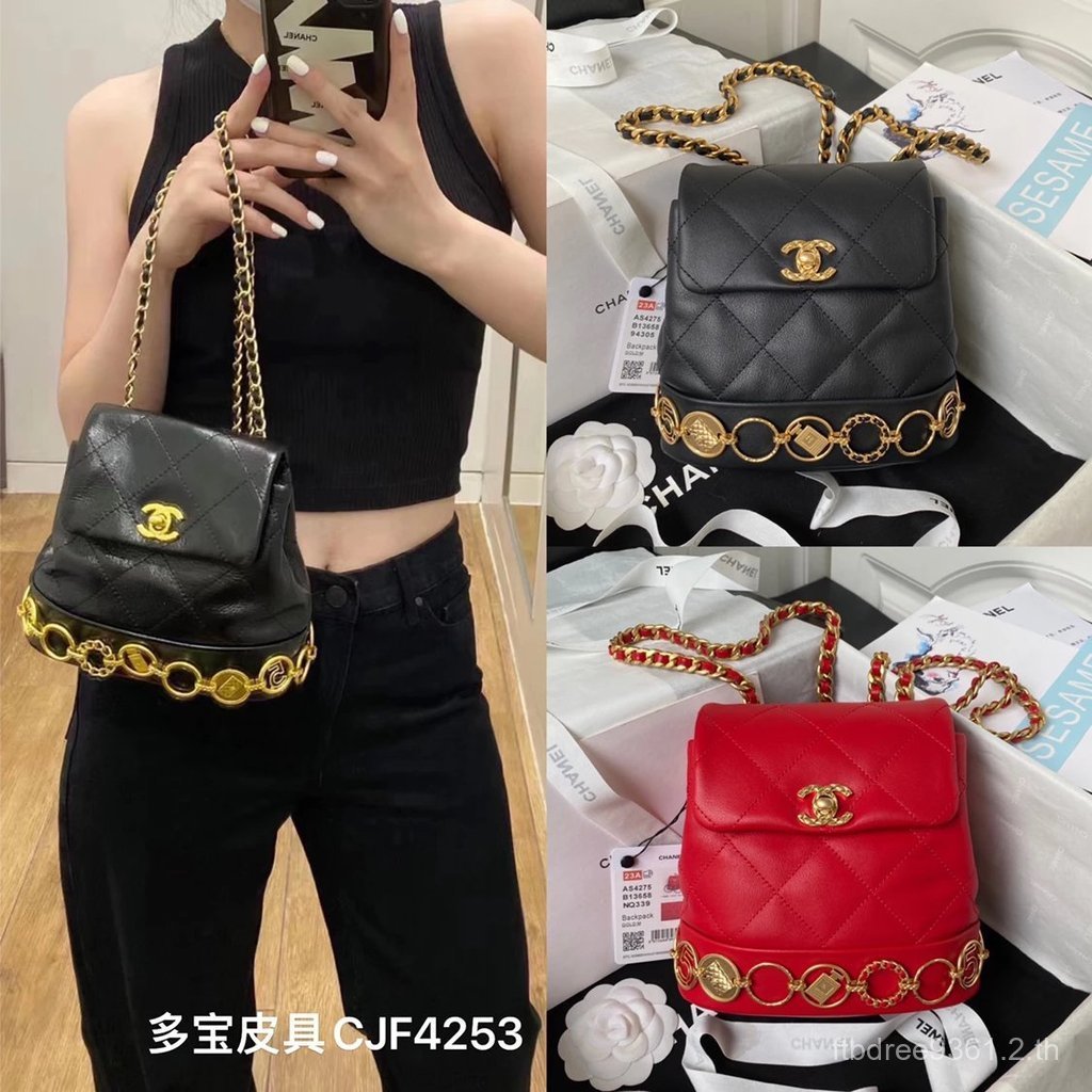 CHANEL CHANEL เครื่องหนัง 23B Gold Coin Backpack Vintage Feel Series Gold Coin Bag Backpack Female B