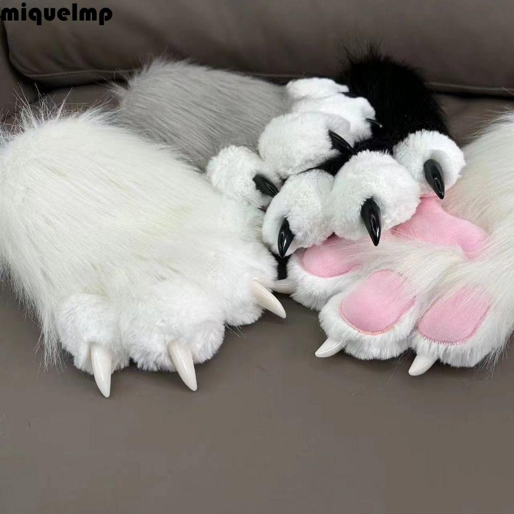 MIQUEL ถุงมือคอสเพลย์แบบ Furry Fursuit Kigurumi Plush Cat Paw น่ารักและอบอุ่น