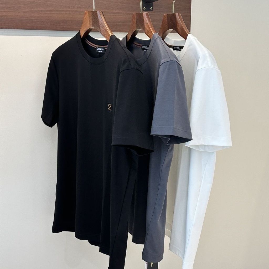 JVRE Zegna Men's American-style heavy-weight summer round-neck solid color casual pure cotton short-