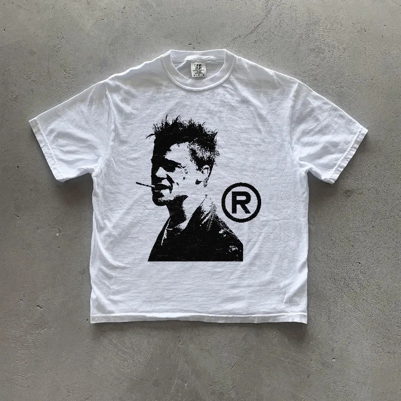 เสื้อยืดสไตล์เรโทรอเมริกัน "Fight Club" สำหรับทุกฤดูกาล สำหรับผู้ชายและผู้หญิง แฟชั่นลำลองและสตรีทแวร์
