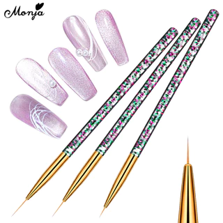 Monja แปรงปากกาเพ้นท์เล็บเจล UV ลายดอกไม้ สีม่วง 3 ขนาด 7 8 11 มม. 3 ชิ้น