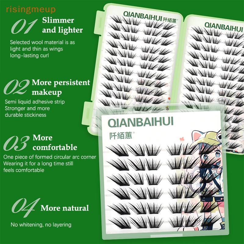 [risingmeup] 6/28 แถว Fox Eye Manga ขนตาปลอมขนาดใหญ่ความจุ Tapered Thi Segmented ส่วนบุคคล Cluster Lash Extensions ขยายตาใหม่