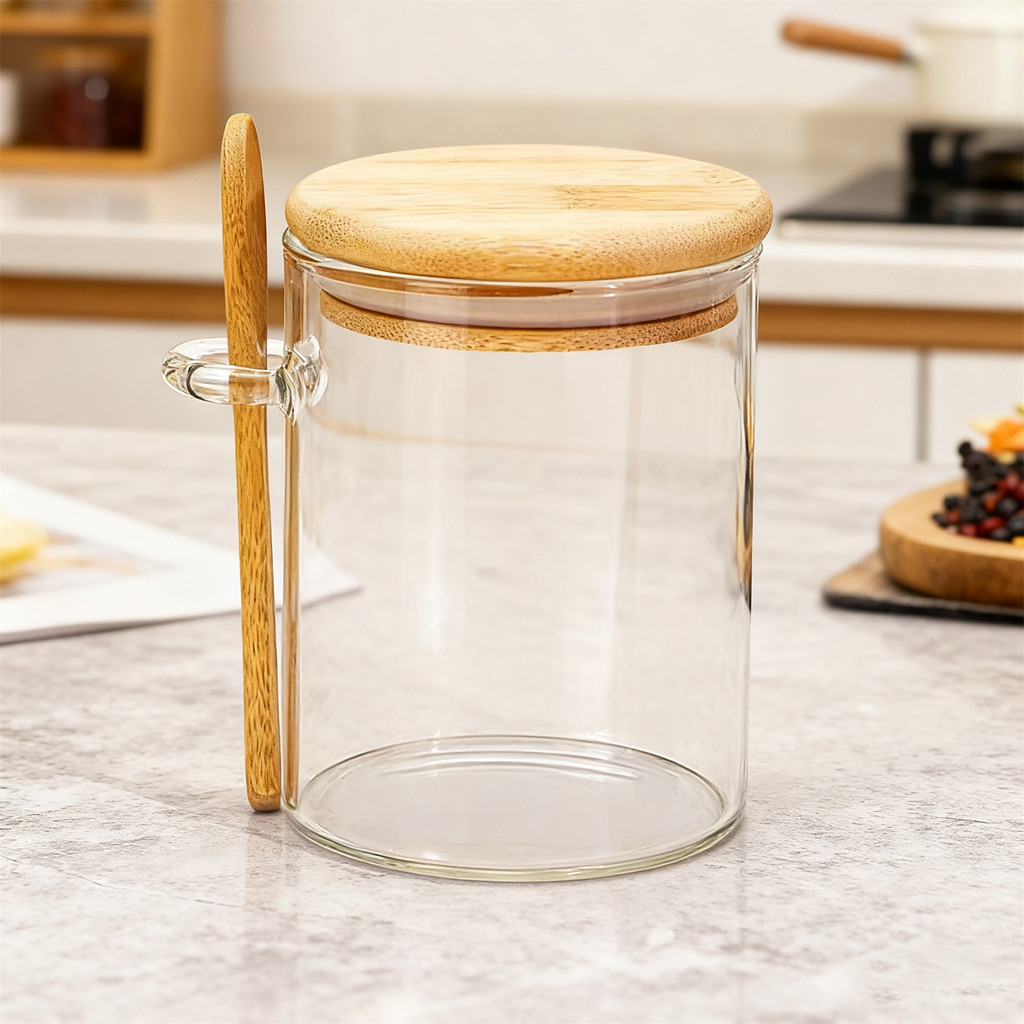 โถเก็บแก้ว Borosilicate สูงช้อน Airtight ภาชนะบรรจุอาหารสําหรับชากาแฟเครื่องเทศห้องครัว Pantry Organization – โปรปัง