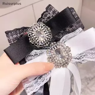[Rui-t] ใหม่สีดําผูกโบว์เสื้อคอปก Pins คริสตัล Bowknot ริบบิ้นเข็มกลัดสําหรับผู้หญิงงานแต่งงานเนคไทอุปกรณ์เสริม