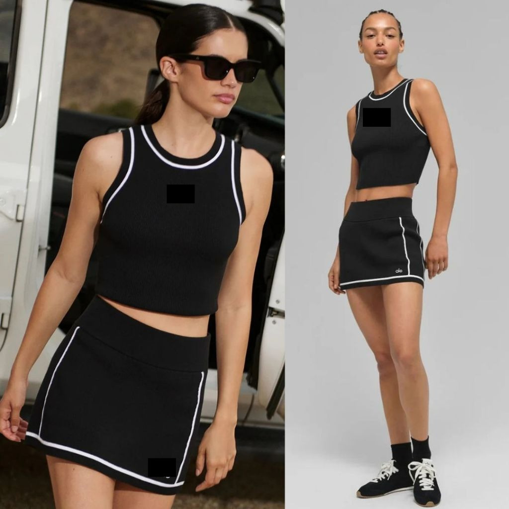 AL Rib Knit High Line Crop Tank & Sports Skort - ชุดกีฬา Padel เทนนิสผู้หญิง
