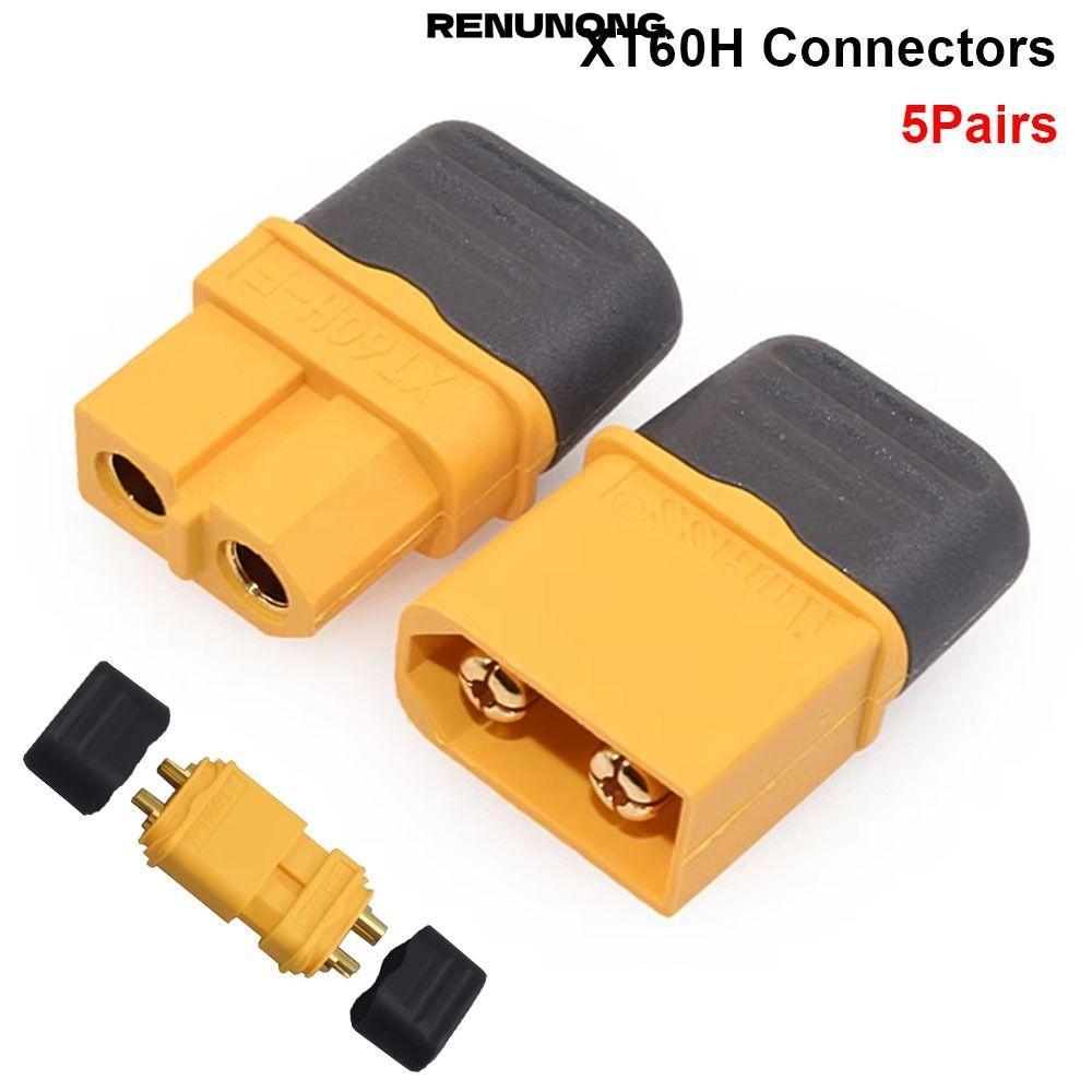 RENUNONG 5 คู่ XT60H ตัวเชื่อมต่อ,ไนลอนทองแดงปลั๊ก,พร้อม Sheath Housing ชายหญิงสายไฟสําหรับแบตเตอรี่ลิเธียม RC เครื่องบินรถ
