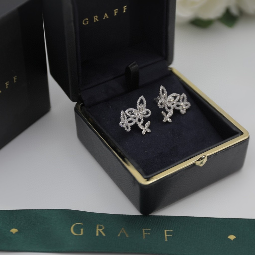 จําลองเพชรผีเสื้อต่างหูเงินชุบทองคําขาวหรูหราการออกแบบระดับไฮเอนด์ FP4C