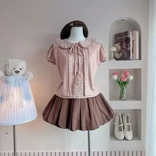 Bonny look เสื้อคอบัวแขนตุ๊กตา กระโปรงบอลลูนน