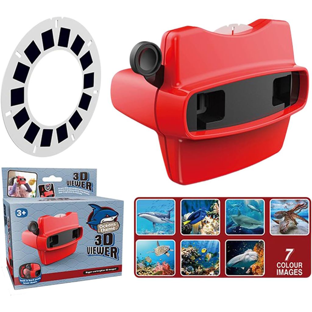 Retro 3D Stereoscopic Viewer สําหรับเด็ก 7 Themed ฟิล์มสไลด์ 7 ฉากการ์ตูนต่อสไลด์การศึกษา STEM ของเล